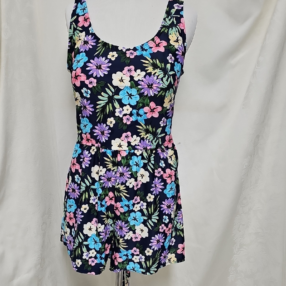 Blair Floral One Piece Swimsuit Romper - Black, Pink, Blue, Green#298